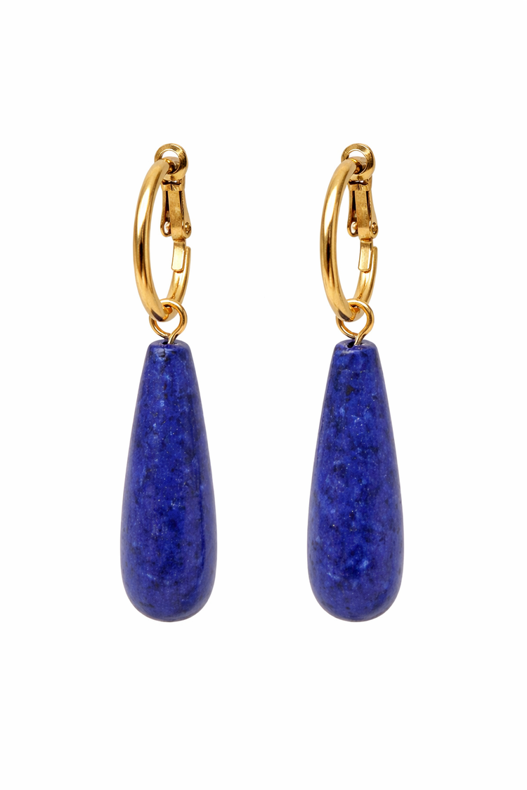 Everyday Lapis Drop Hoops – Hoop Earrings – Little Nell Jewellery