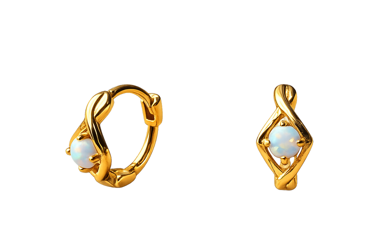 Gold Twisted Opal Huggies – Demi Fine Hoop Earrings – Little Nell Jewellery