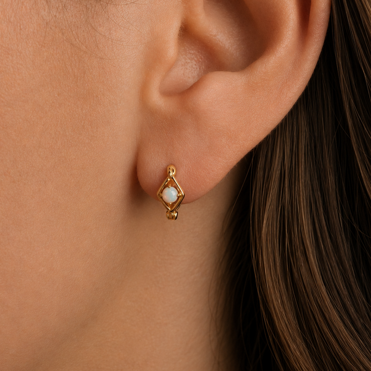 Gold Twisted Opal Huggies – Demi Fine Hoop Earrings – Little Nell Jewellery