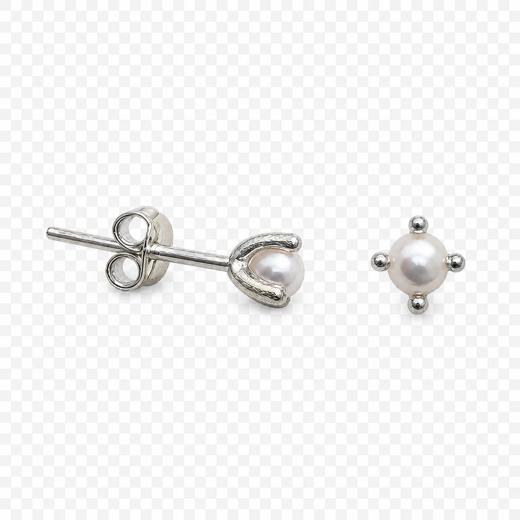 Silver Pearl Studs – Stud Earrings – Little Nell Jewellery