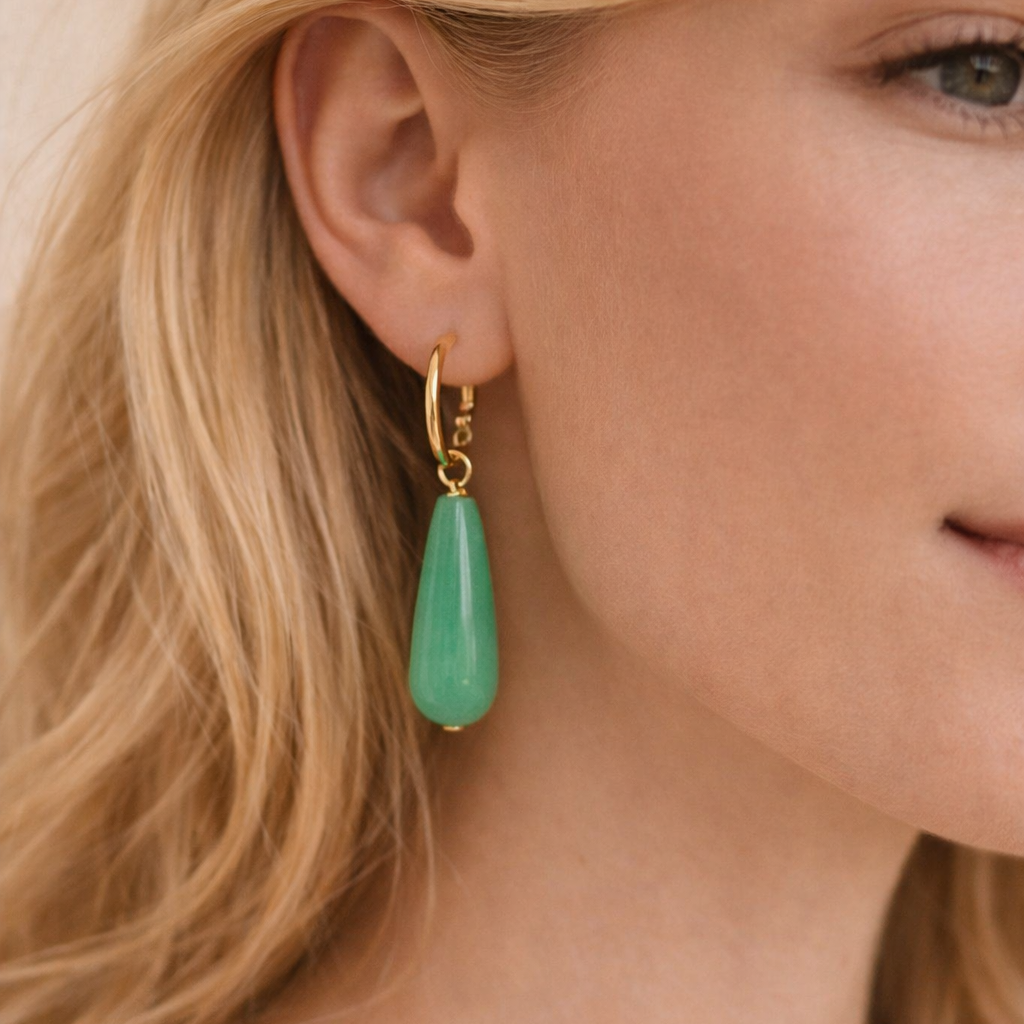 Everyday Jade Drop Hoops – Hoop Earrings – Little Nell Jewellery