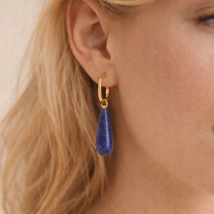 Everyday Lapis Drop Hoops – Hoop Earrings – Little Nell Jewellery