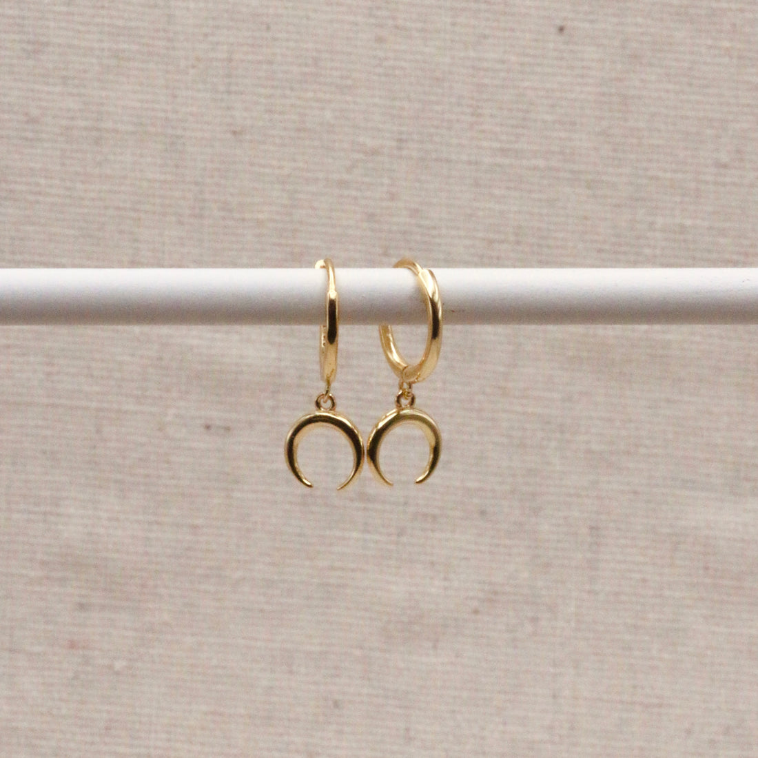 Gold Horn Crescent Hoops – Demi Fine Hoop Earrings – Little Nell Jewellery