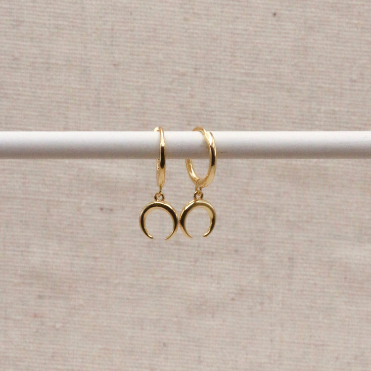 Gold Horn Crescent Hoops – Demi Fine Hoop Earrings – Little Nell Jewellery