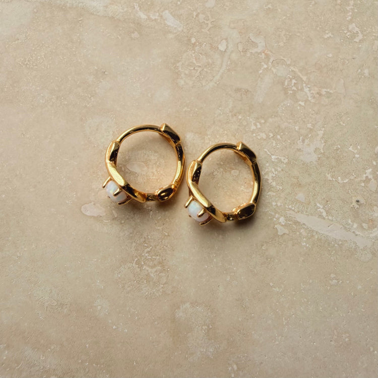 Gold Twisted Opal Huggies – Demi Fine Hoop Earrings – Little Nell Jewellery