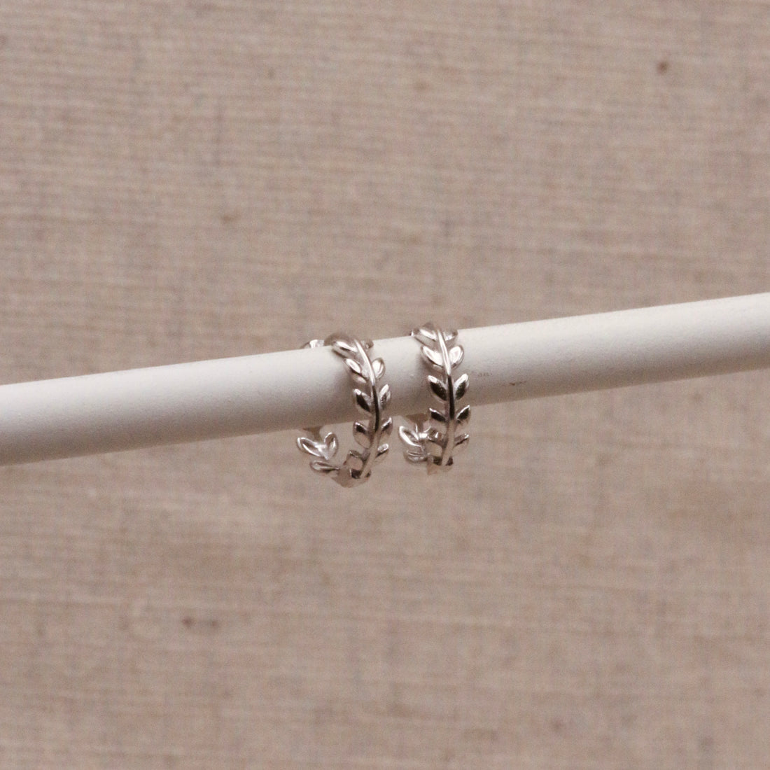 Silver Laurel Huggie Hoops – Demi Fine Hoop Earrings – Little Nell Jewellery