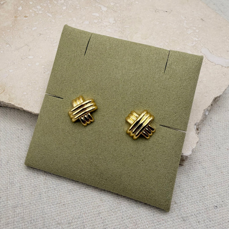 Everyday Gold Triple Cross Studs – Statement Earrings – Little Nell Jewellery