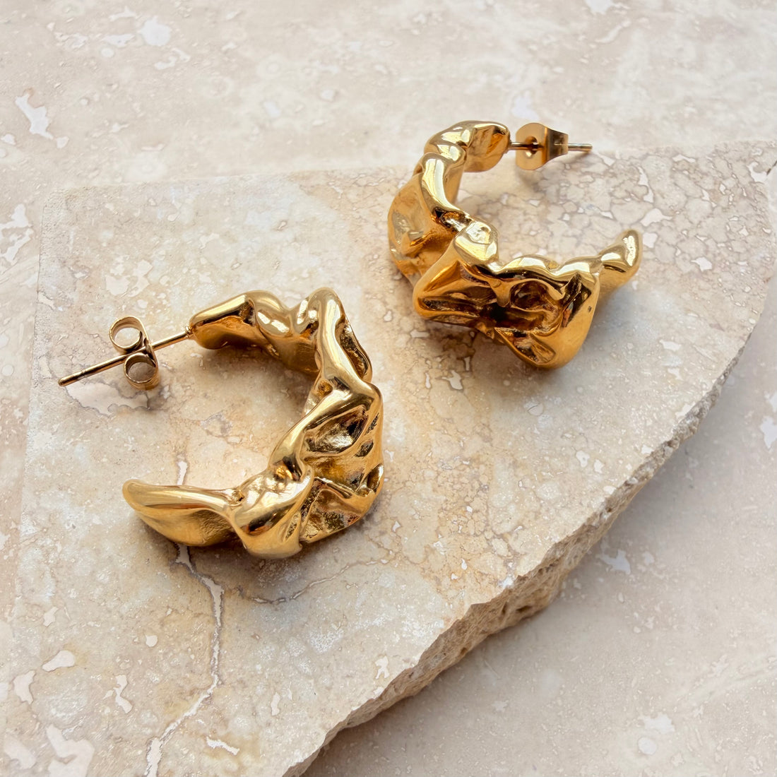 Everyday Gold Scrunch Earrings – Statement Earrings – Little Nell Jewellery