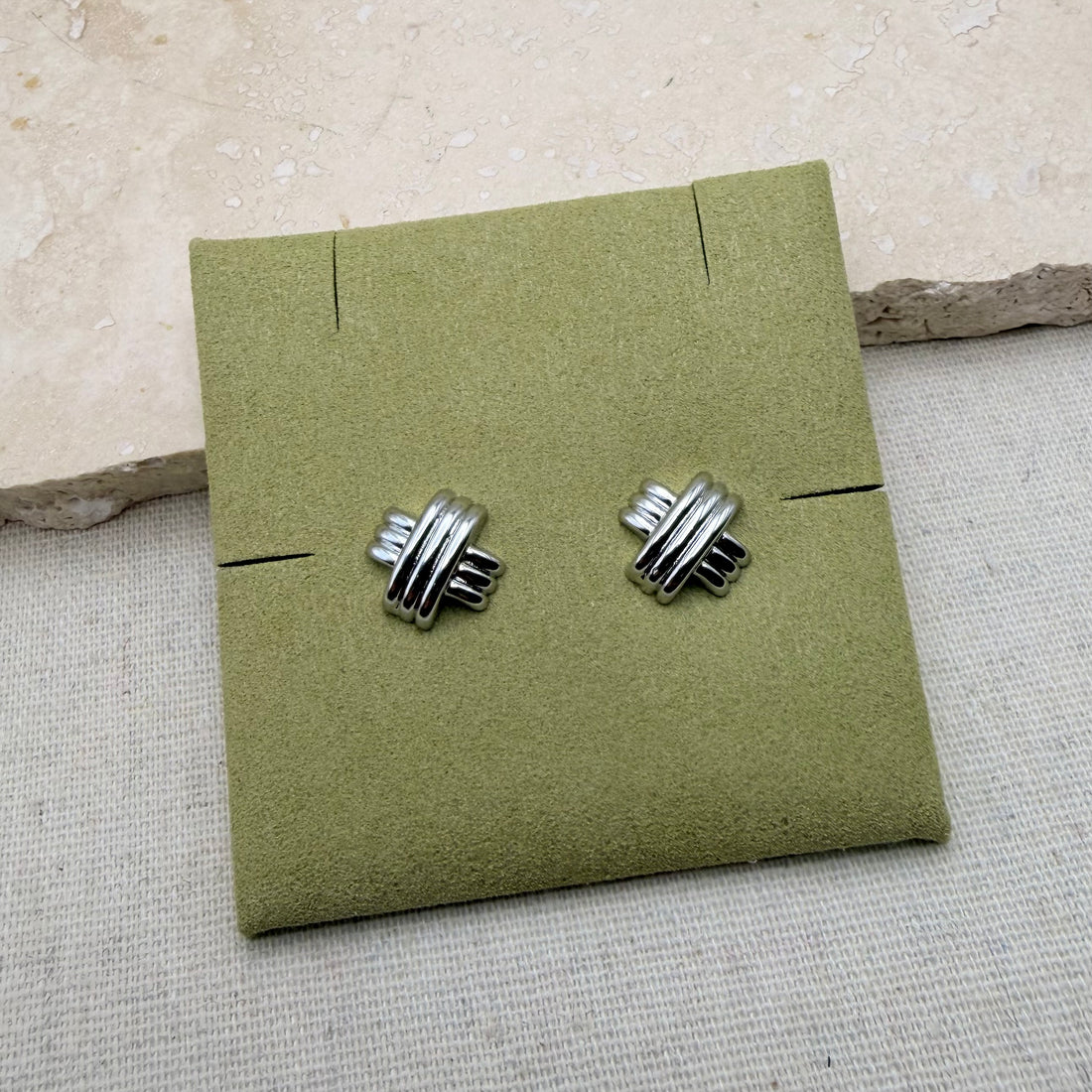 Everyday Silver Triple Cross Studs – Statement Earrings – Little Nell Jewellery