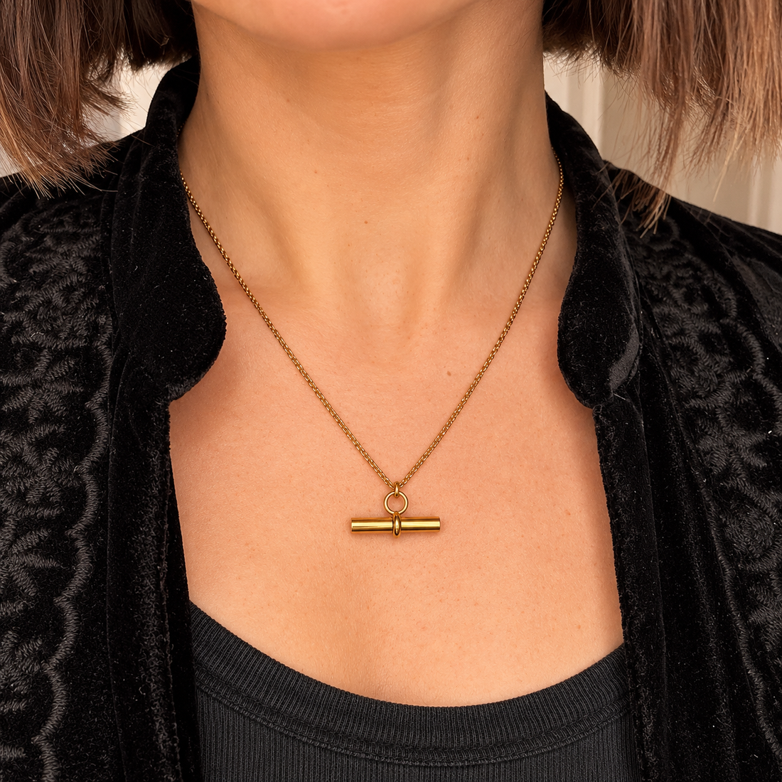 Everyday Gold T-Bar Necklace, gold plated stainless steel belcher chain