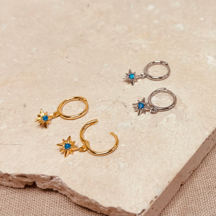 Opal Starburst Hoops – Demi Fine Hoop Earrings – Little Nell Jewellery