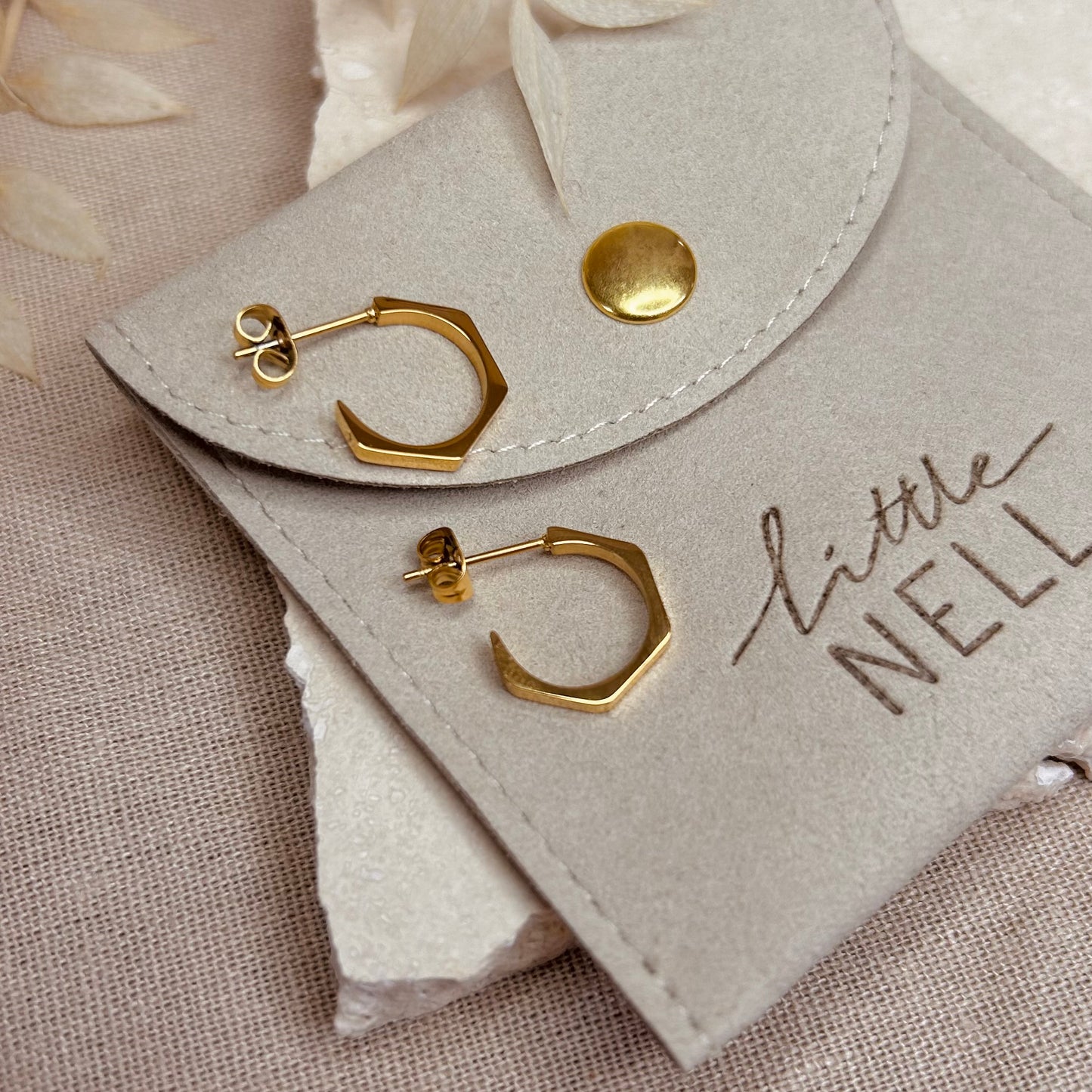 Everyday Gold Hexagon Hoop Earrings – Little Nell Jewellery