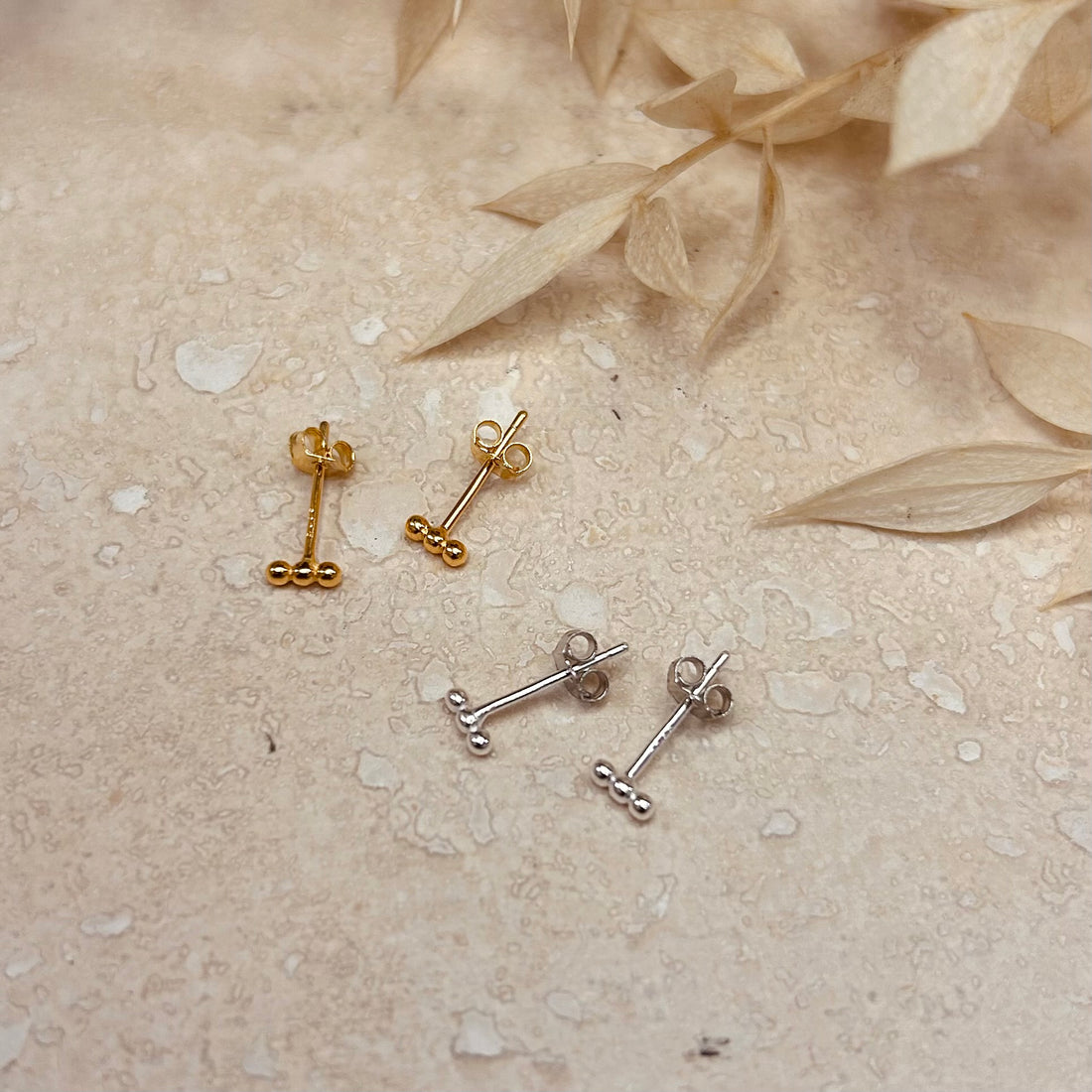Gold or Silver 3 Dot Studs – Stud Earrings – Little Nell Jewellery