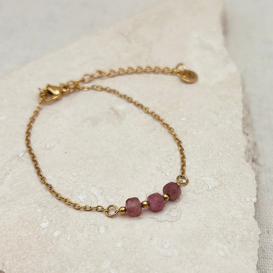 Everyday Pink Tourmaline Trio Bead Bracelet – Bracelet – Little Nell Jewellery