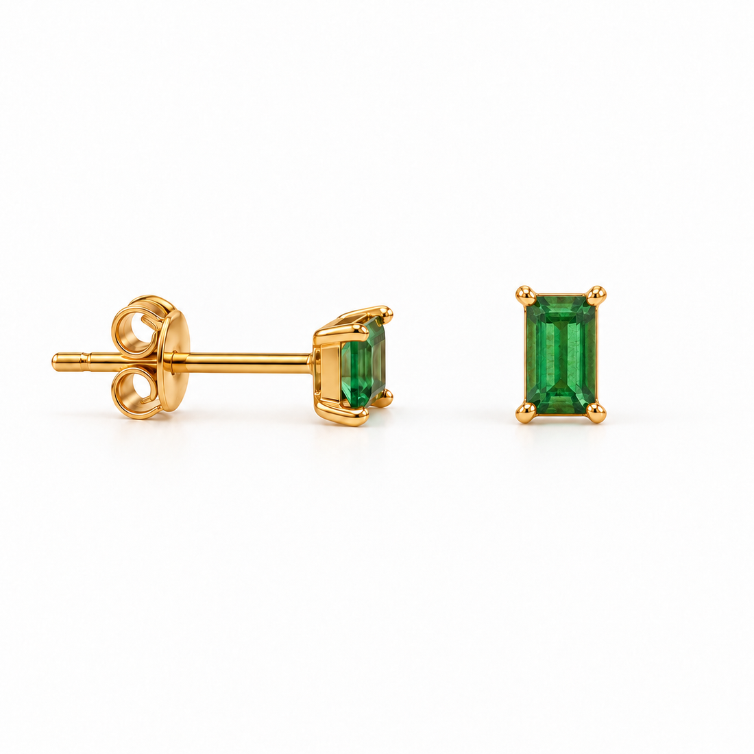 Oblong Emerald Studs in gold vermeil – Little Nell Jewellery