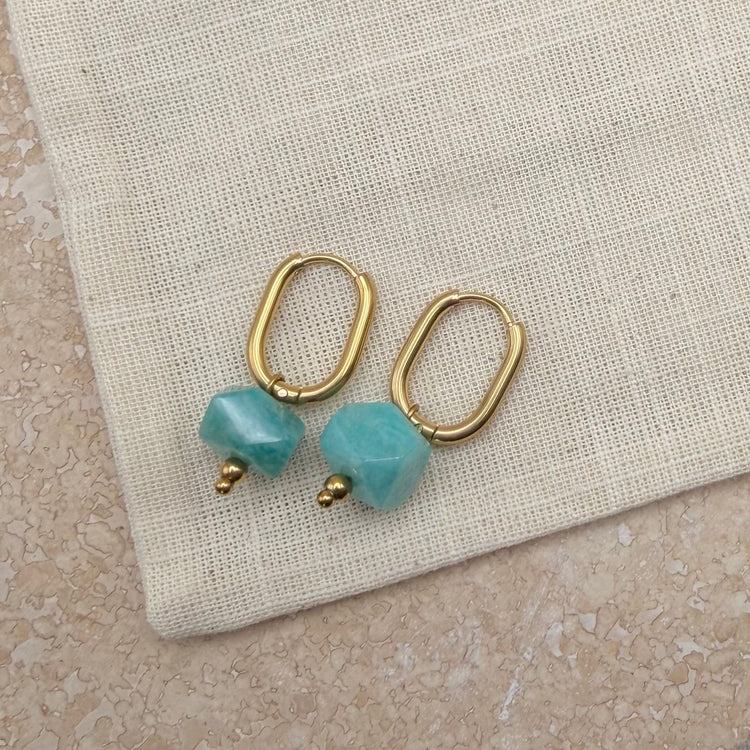 Everyday Oval Amazonite Earrings – Hoop Earrings – Little Nell Jewellery