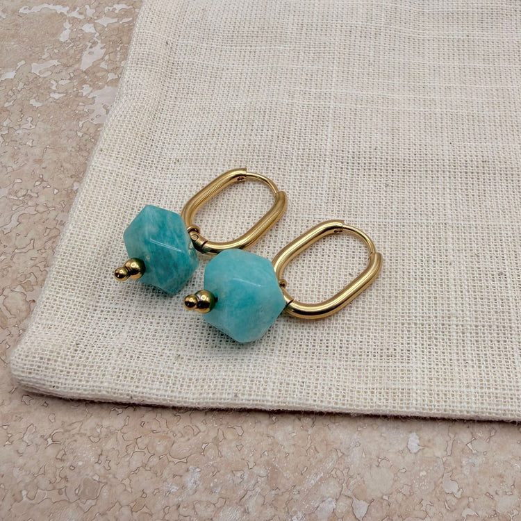 Everyday Oval Amazonite Earrings – Hoop Earrings – Little Nell Jewellery