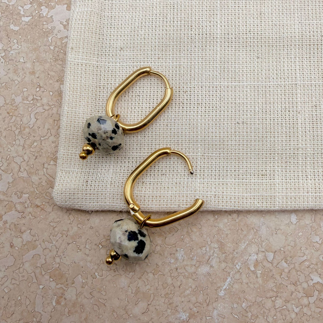 Everyday Oval Dalmatian Jasper Earrings – Hoop Earrings – Little Nell Jewellery