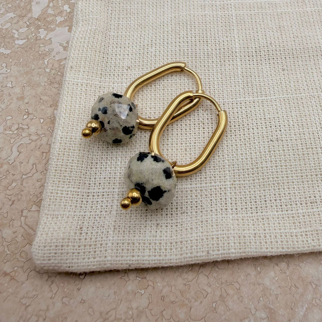 Everyday Oval Dalmatian Jasper Earrings – Hoop Earrings – Little Nell Jewellery