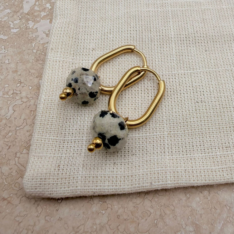 Everyday Oval Dalmatian Jasper Earrings – Hoop Earrings – Little Nell Jewellery
