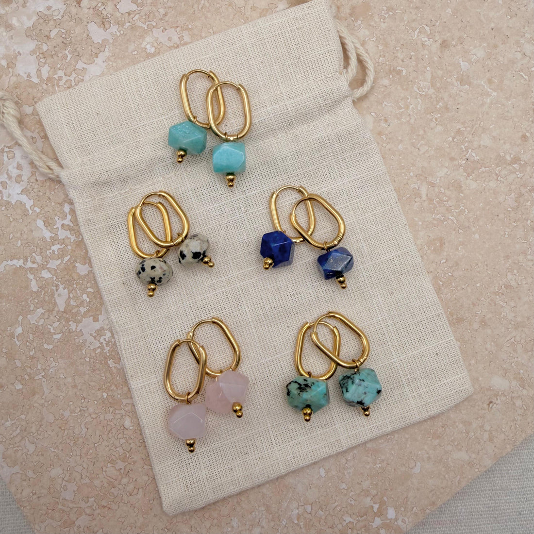 Everyday Oval Dalmatian Jasper Earrings – Hoop Earrings – Little Nell Jewellery