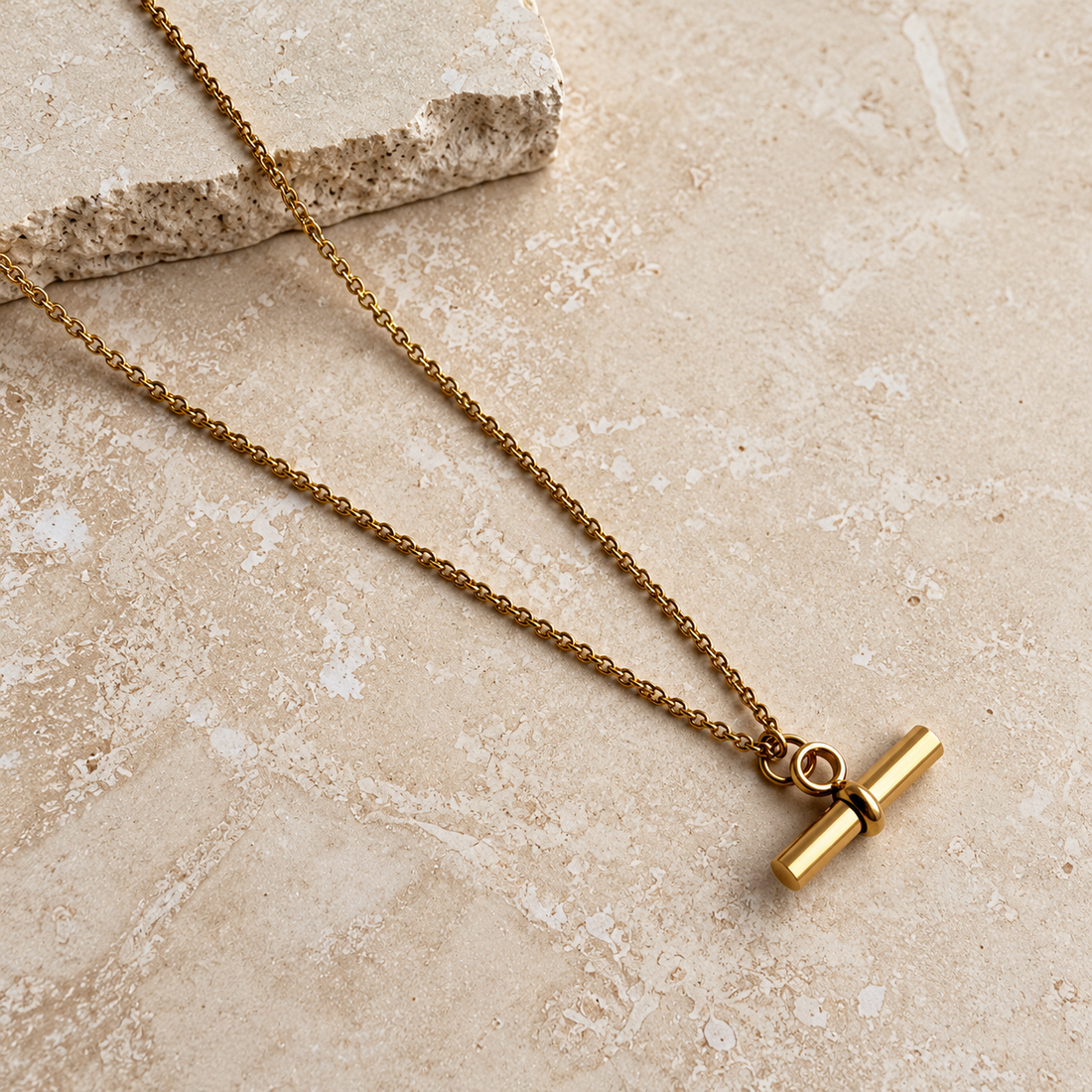 Everyday Gold T-Bar Necklace, waterproof gold jewellery by Little Nell