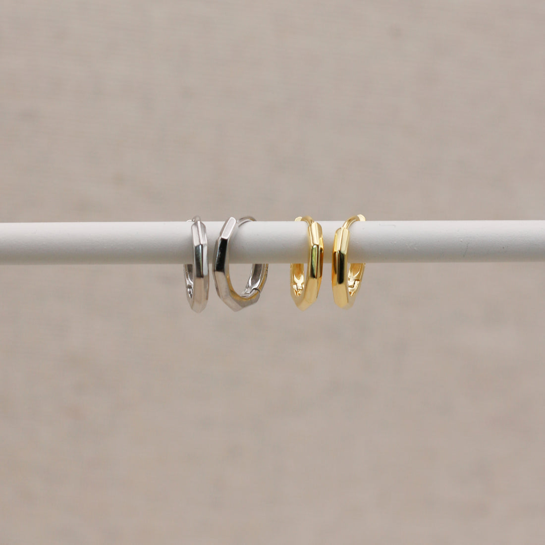 Gold Bevelled Huggie Hoops – Demi Fine Hoop Earrings – Little Nell Jewellery