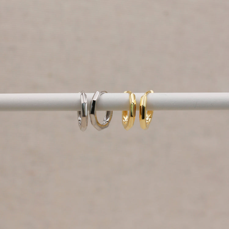 Gold Bevelled Huggie Hoops – Demi Fine Hoop Earrings – Little Nell Jewellery