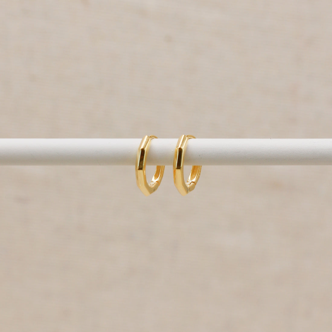Gold Bevelled Huggie Hoops – Demi Fine Hoop Earrings – Little Nell Jewellery