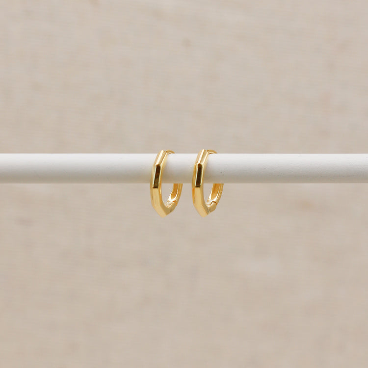 Gold Bevelled Huggie Hoops – Demi Fine Hoop Earrings – Little Nell Jewellery