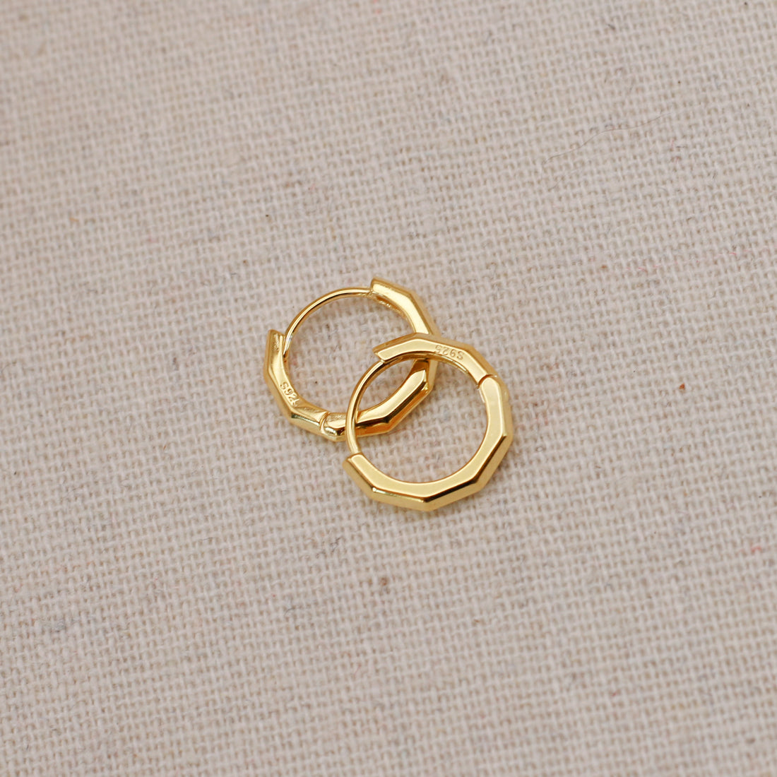 Gold Bevelled Huggie Hoops – Demi Fine Hoop Earrings – Little Nell Jewellery