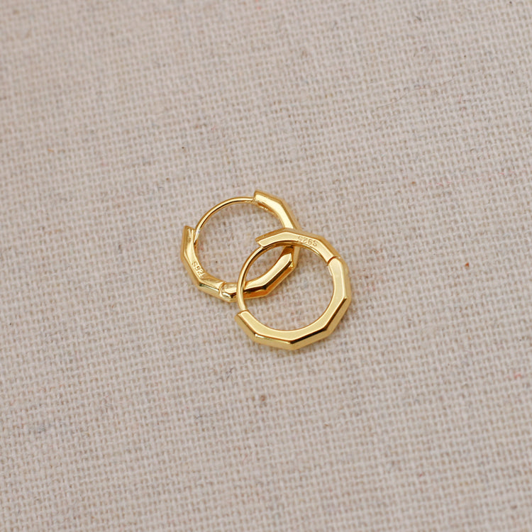 Gold Bevelled Huggie Hoops – Demi Fine Hoop Earrings – Little Nell Jewellery