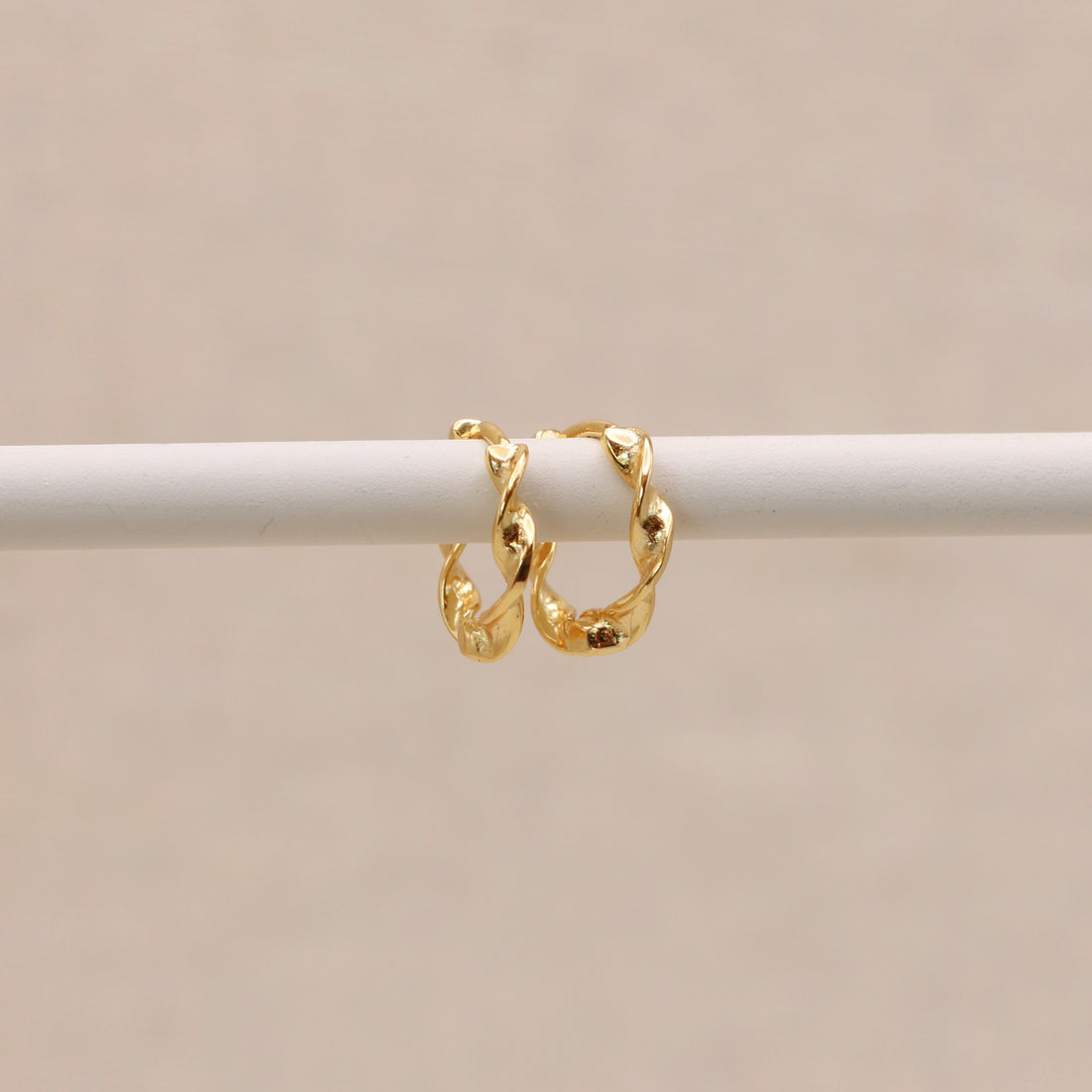 Twisted Gold Huggie Hoops – Demi Fine Hoop Earrings – Little Nell Jewellery
