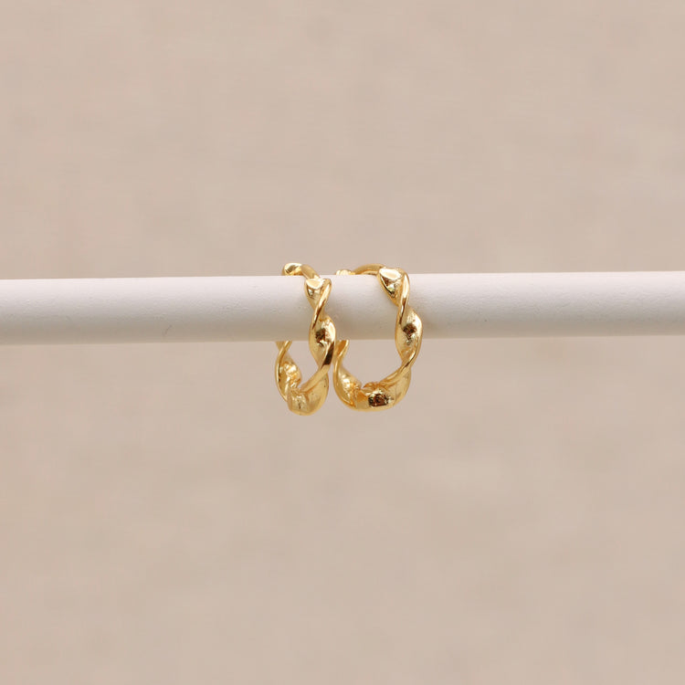 Twisted Gold Huggie Hoops – Demi Fine Hoop Earrings – Little Nell Jewellery