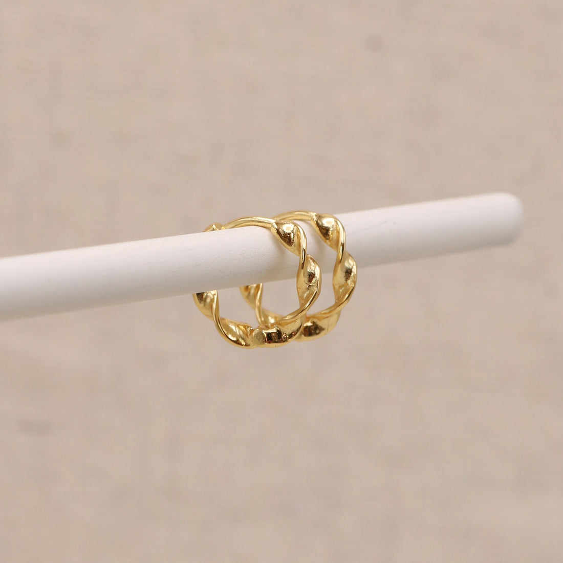 Twisted Gold Huggie Hoops – Demi Fine Hoop Earrings – Little Nell Jewellery
