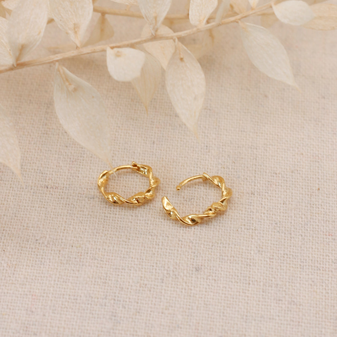 Twisted Gold Huggie Hoops – Demi Fine Hoop Earrings – Little Nell Jewellery
