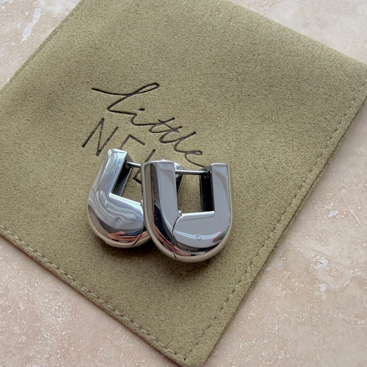 Everyday Silver Lock Hoops – Statement Earrings – Little Nell Jewellery