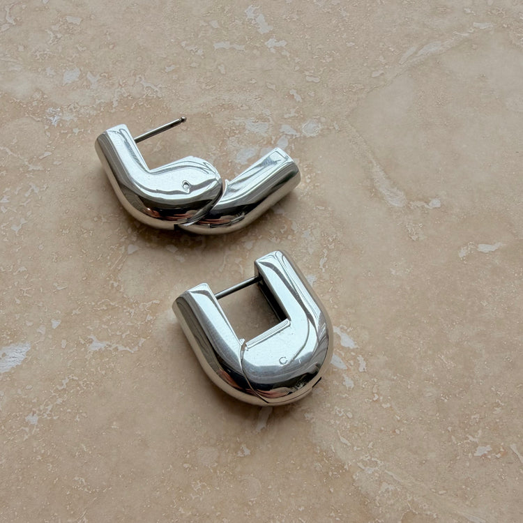 Everyday Silver Lock Hoops – Statement Earrings – Little Nell Jewellery