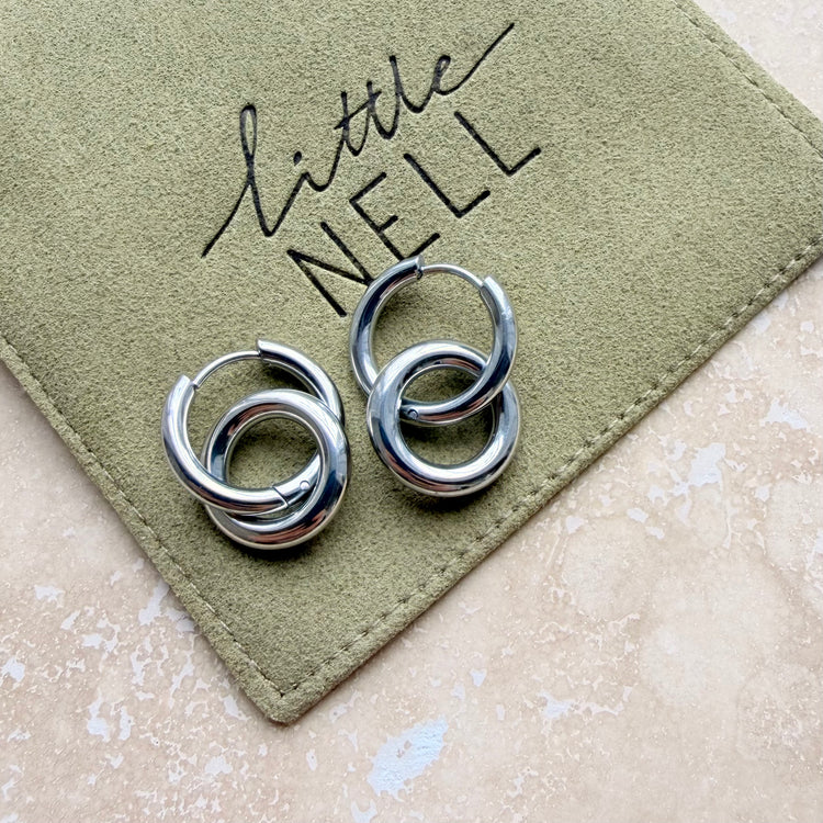 Everyday Silver Circle Link Hoops – Statement Earrings – Little Nell Jewellery