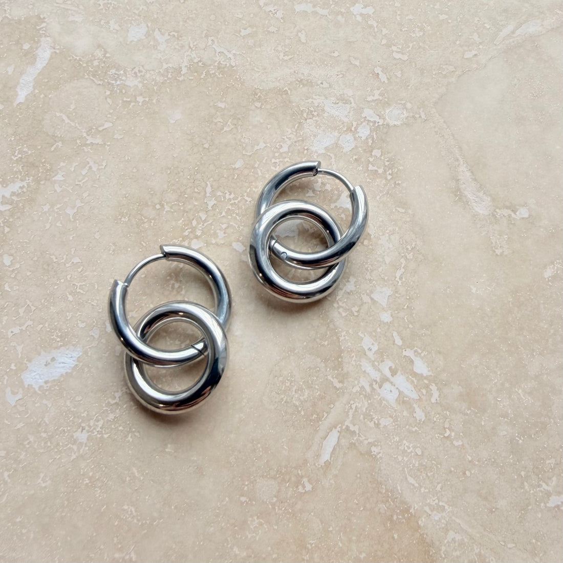 Everyday Silver Circle Link Hoops – Statement Earrings – Little Nell Jewellery