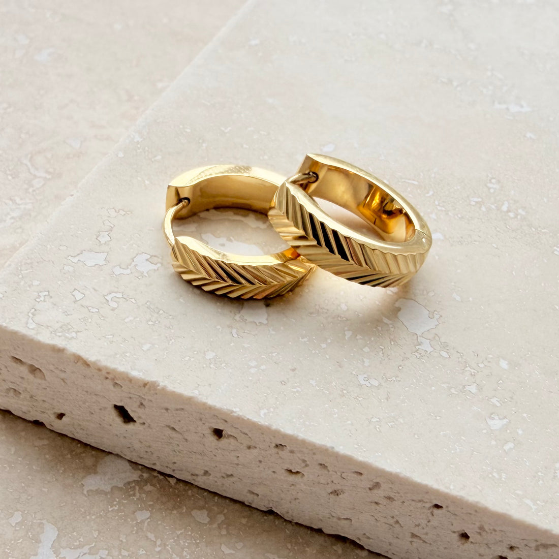 Everyday Gold Herringbone Hoops – Hoop Earrings – Little Nell Jewellery