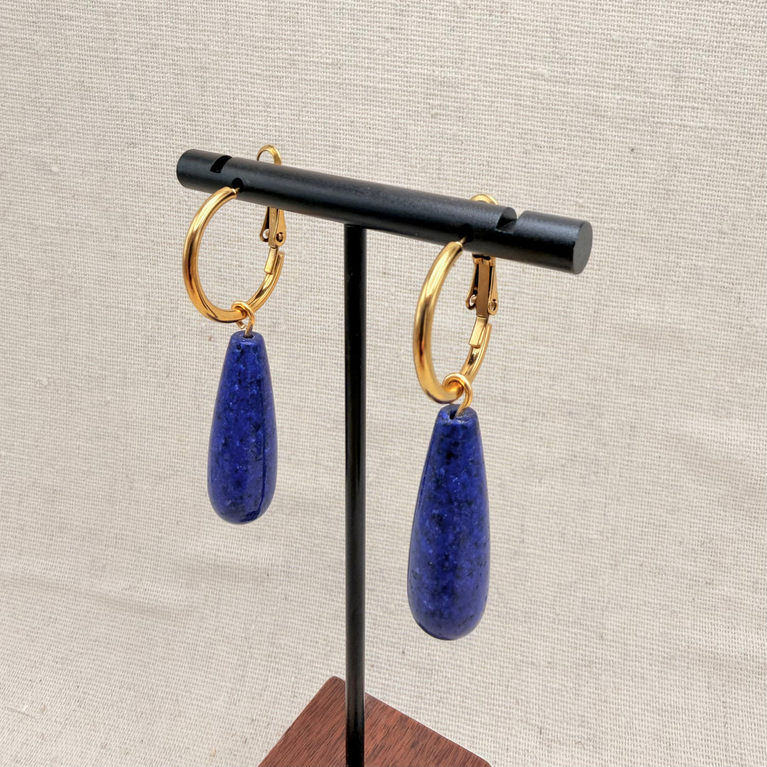 Everyday Lapis Drop Hoops – Hoop Earrings – Little Nell Jewellery