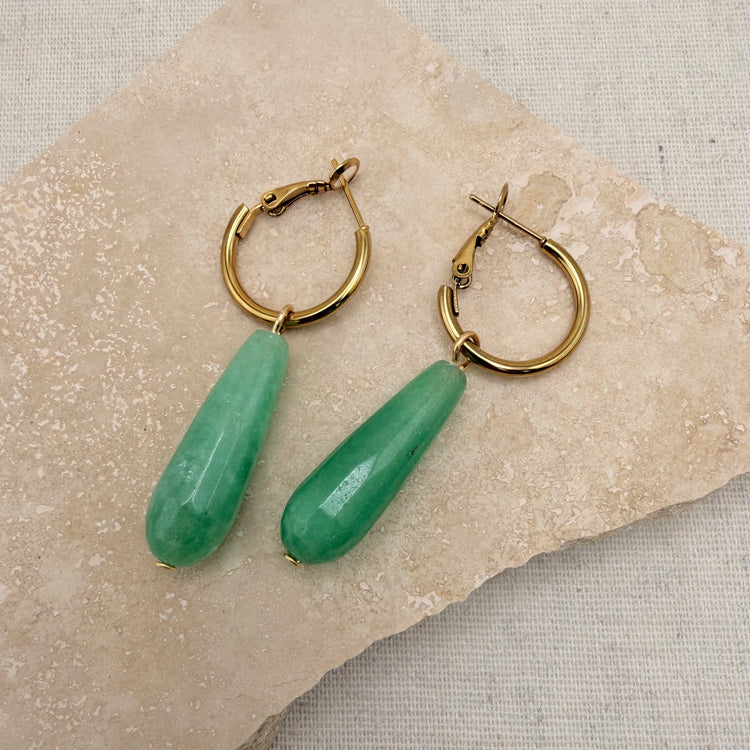 Everyday Jade Drop Hoops – Hoop Earrings – Little Nell Jewellery