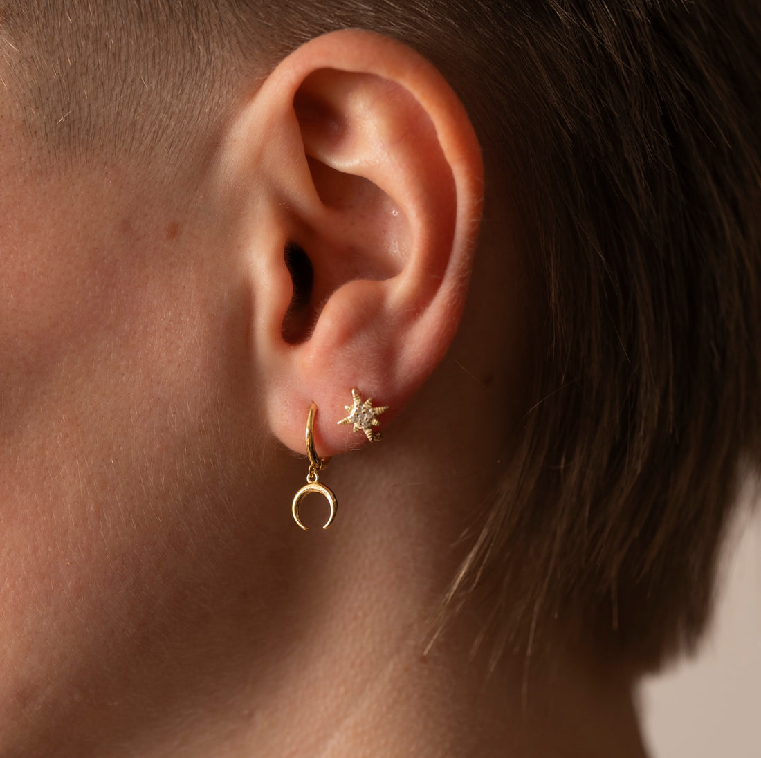 Gold Diamanté Star Huggie Hoops – Demi Fine Hoop Earrings – Little Nell Jewellery