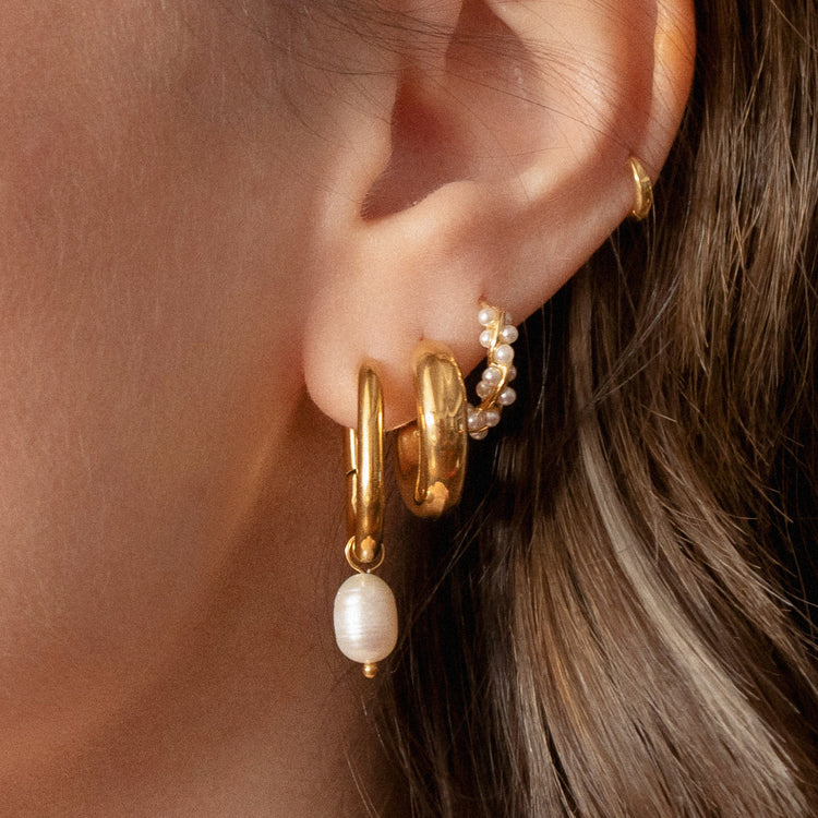 Everyday Pearl Drop Hoop Earrings – Hoop Earrings – Little Nell Jewellery