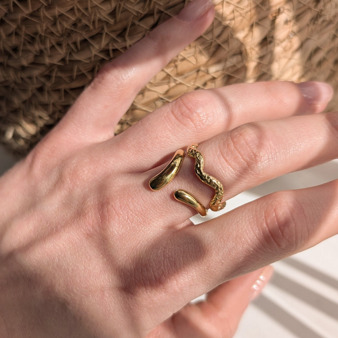 Everyday Gold Droplet Wishbone Ring – Ring – Little Nell Jewellery