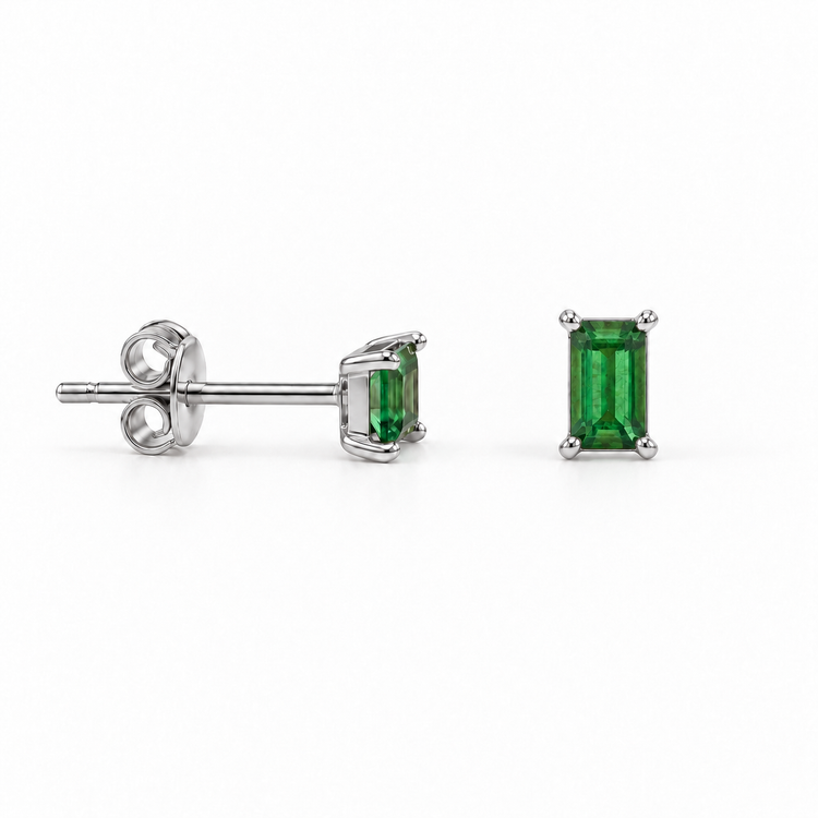Oblong Emerald Studs in sterling silver – Little Nell Jewellery