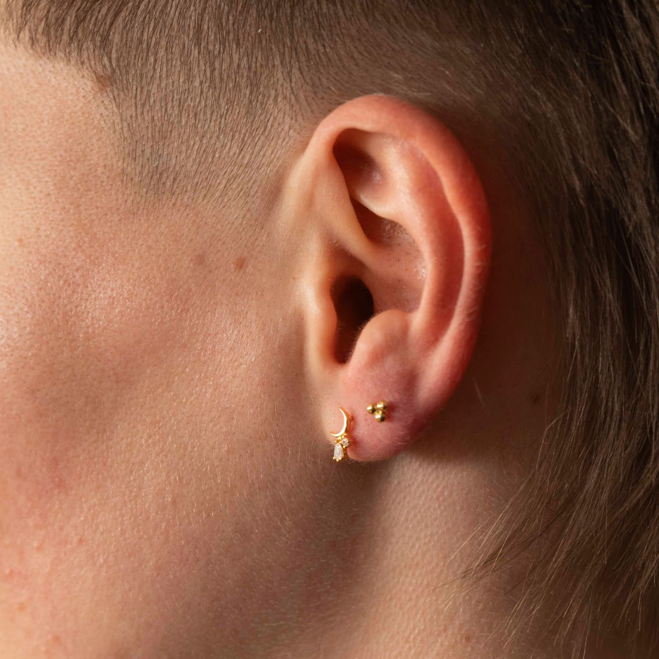Crescent Moon Droplet Studs – Stud Earrings – Little Nell Jewellery
