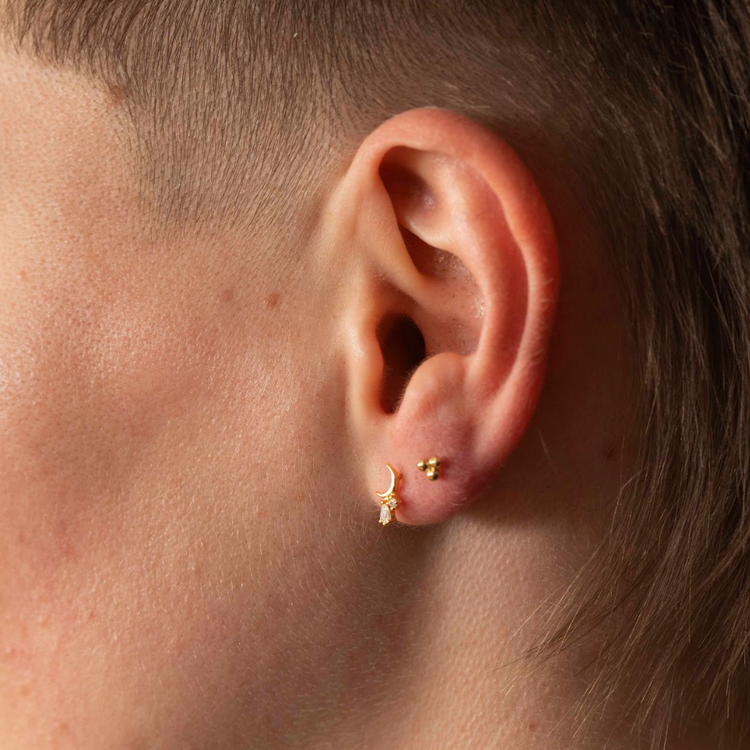 Crescent Moon Droplet Studs – Stud Earrings – Little Nell Jewellery