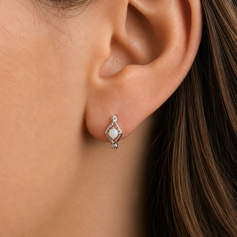 Silver Twisted Opal Huggies – Demi Fine Hoop Earrings – Little Nell Jewellery